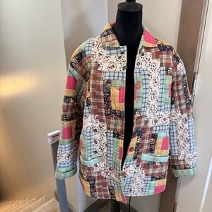 Vintage Patch Magic Quilt‎ Chore Coat Jacket Cottagecore Scrappy Colorful Art Sm